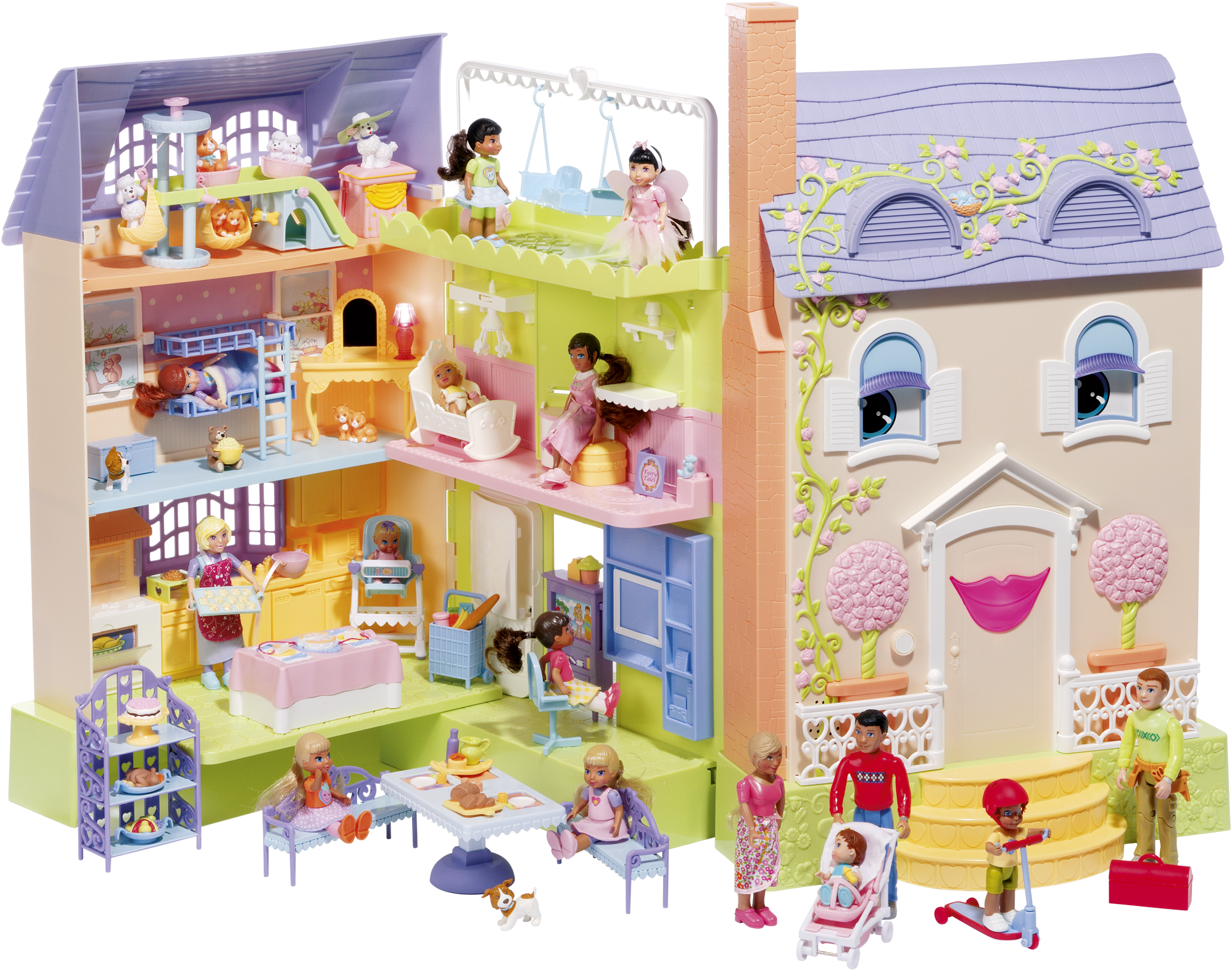 Colorful Plastic Dollhousewith Figuresand Furniture