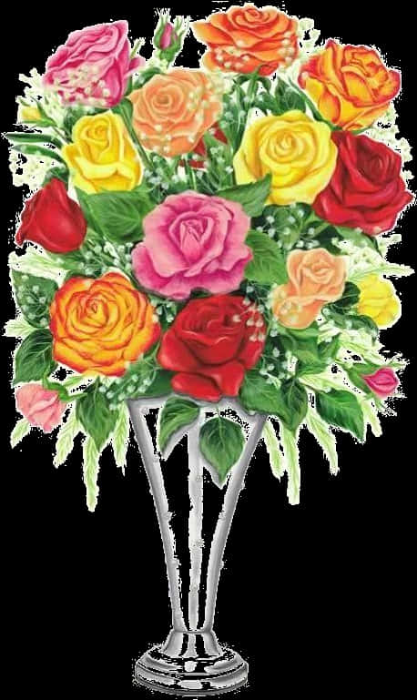 Colorful Roses Bouquetin Vase