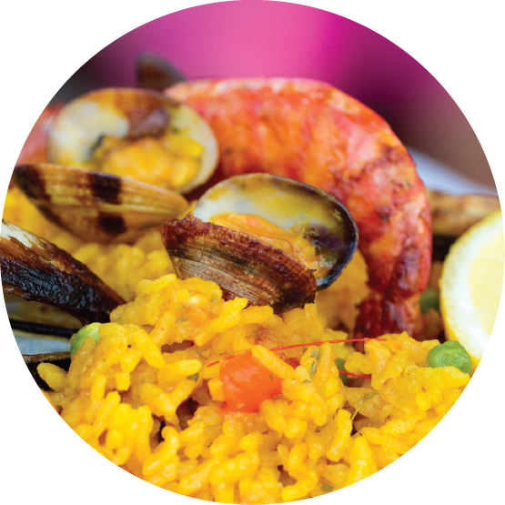 Colorful Seafood Paella Dish