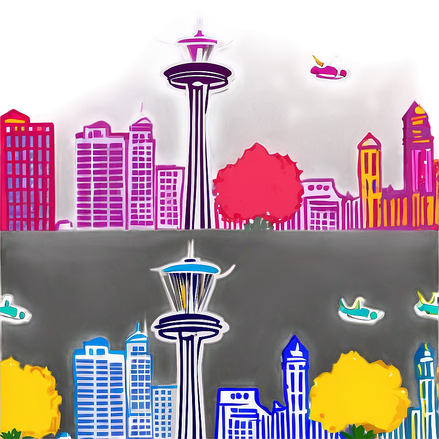 Colorful Seattle Skyline Panoramic Png Peg