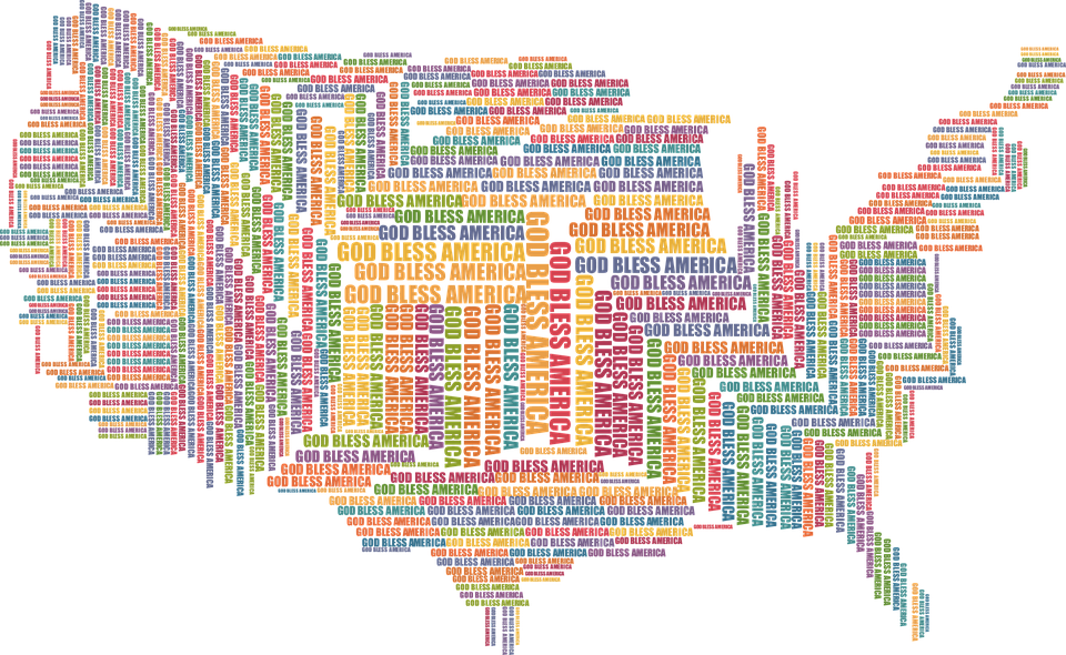 Colorful Text Mapof U S A