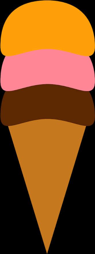 Colorful Triple Scoop Ice Cream Cone Clipart