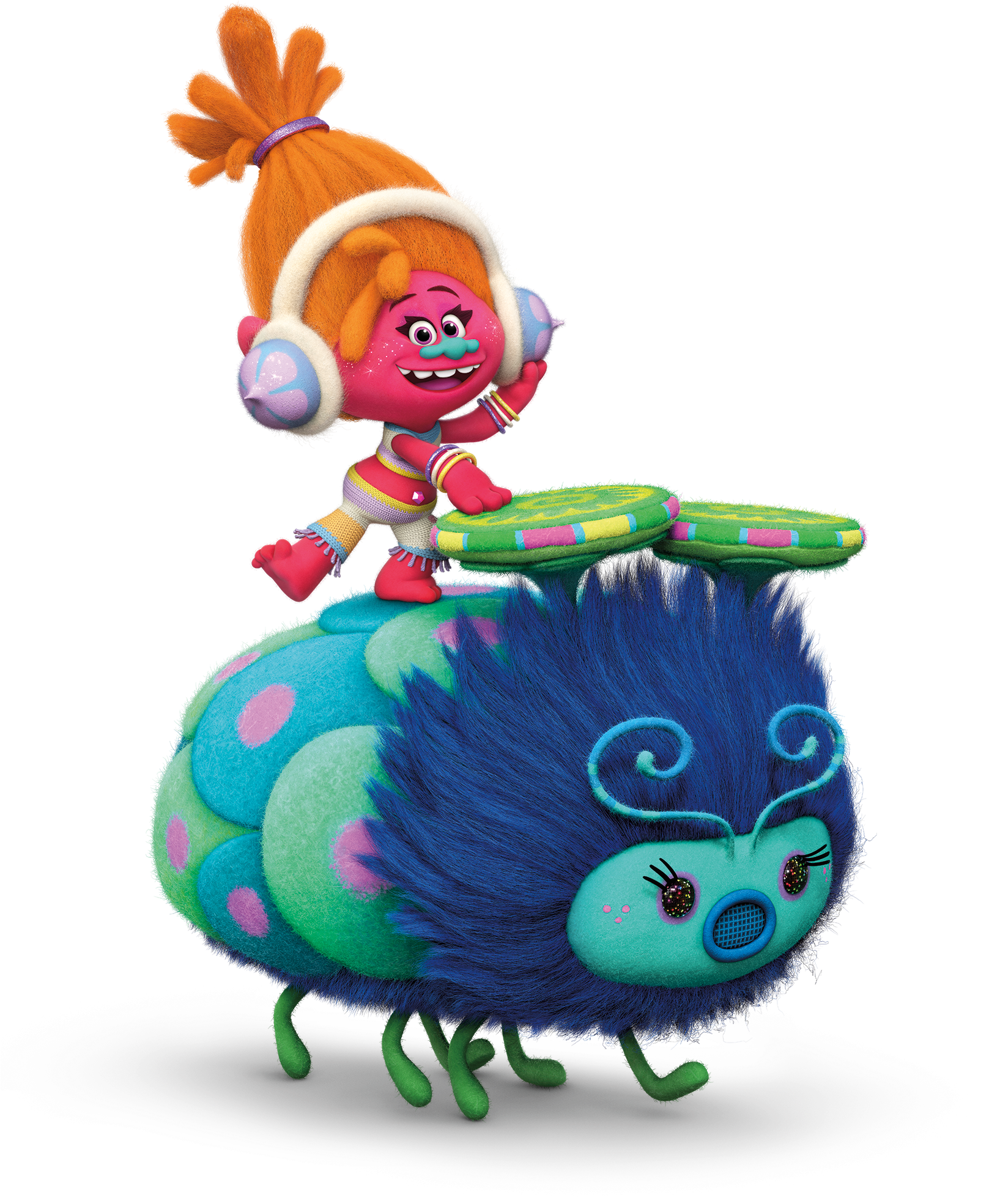 Colorful Troll Character Riding Caterpillar