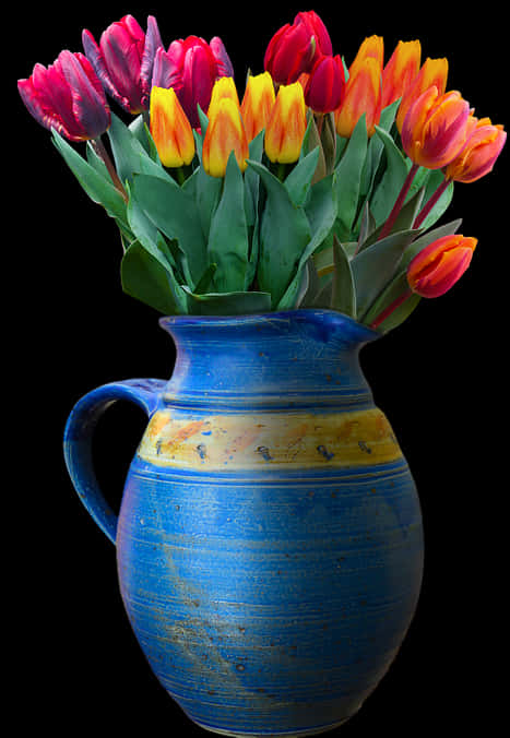 Colorful Tulipsin Blue Vase