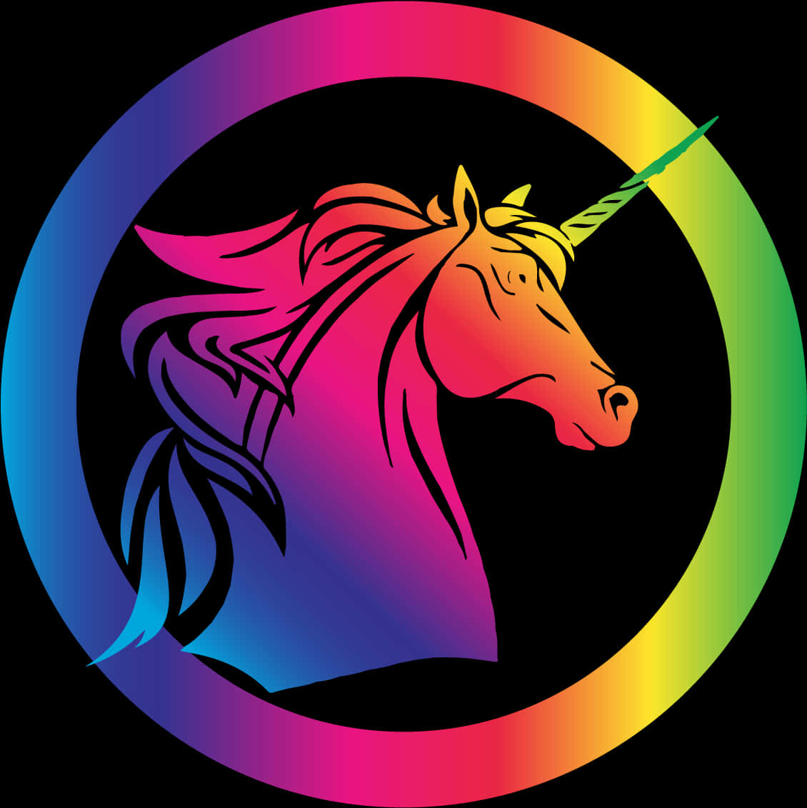 Colorful Unicorn Profile Rainbow Circle