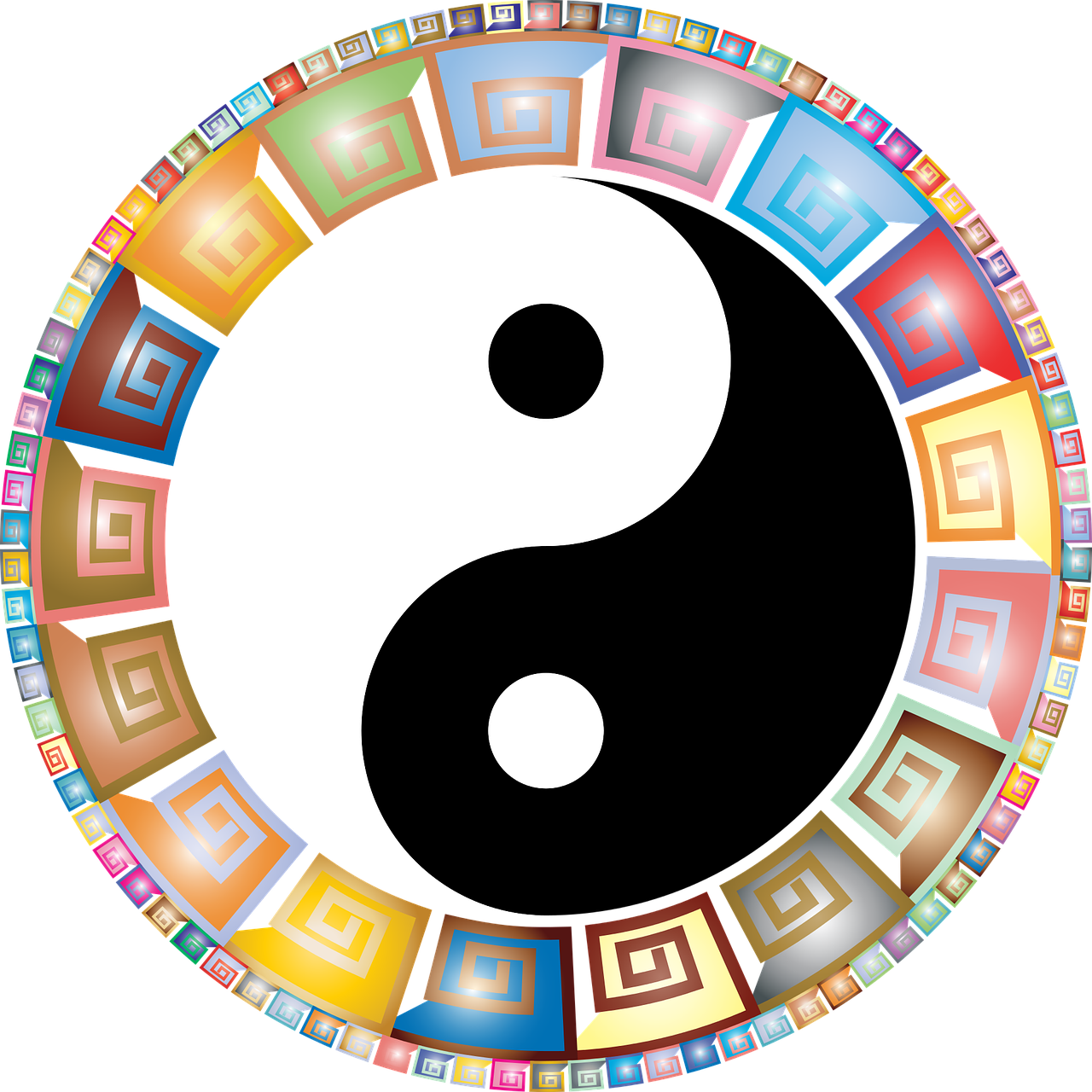 Colorful Yin Yang Symbolwith Decorative Border