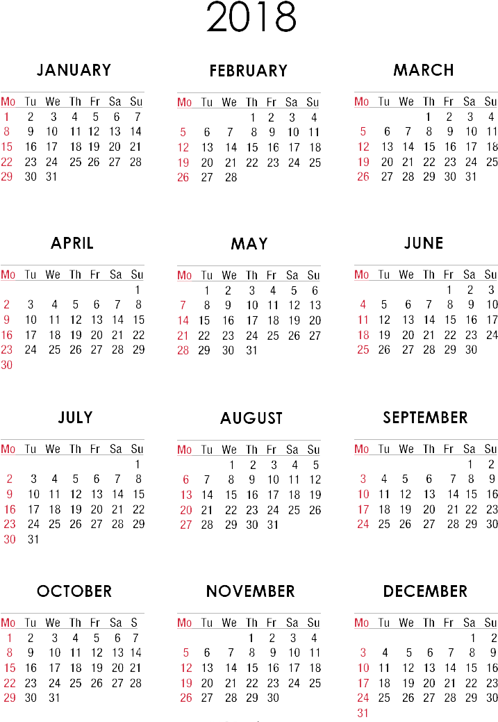 Complete2018 Calendar Clipart