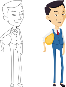 Confident Cartoon Businessman Holding Coin