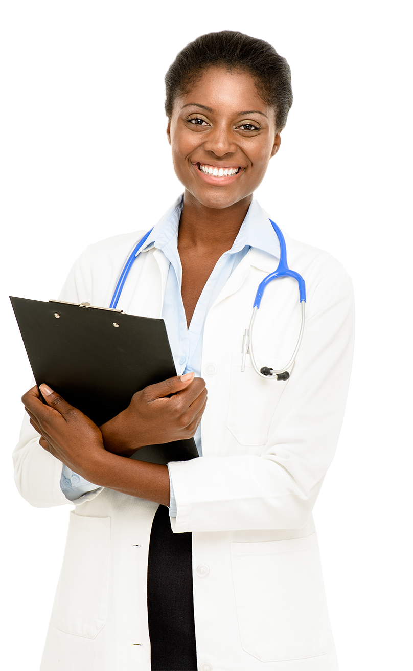 Confident Female Physician With Clipboard