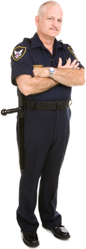 Confident Policeman Standing Crossed Arms