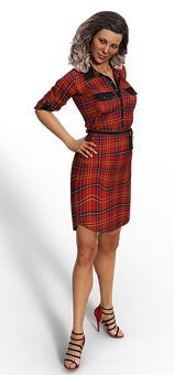 Confident Womanin Plaid Dress