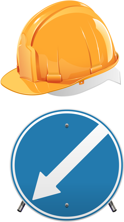 Construction Helmetand Direction Sign