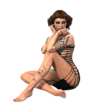 Contemplative Tattooed Woman3 D Art