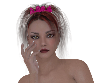 Contemplative3 D Rendered Womanwith Pink Bow