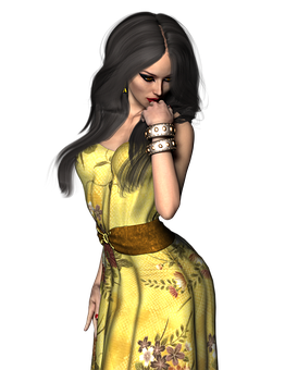 Contemplative3 D Womanin Yellow Dress