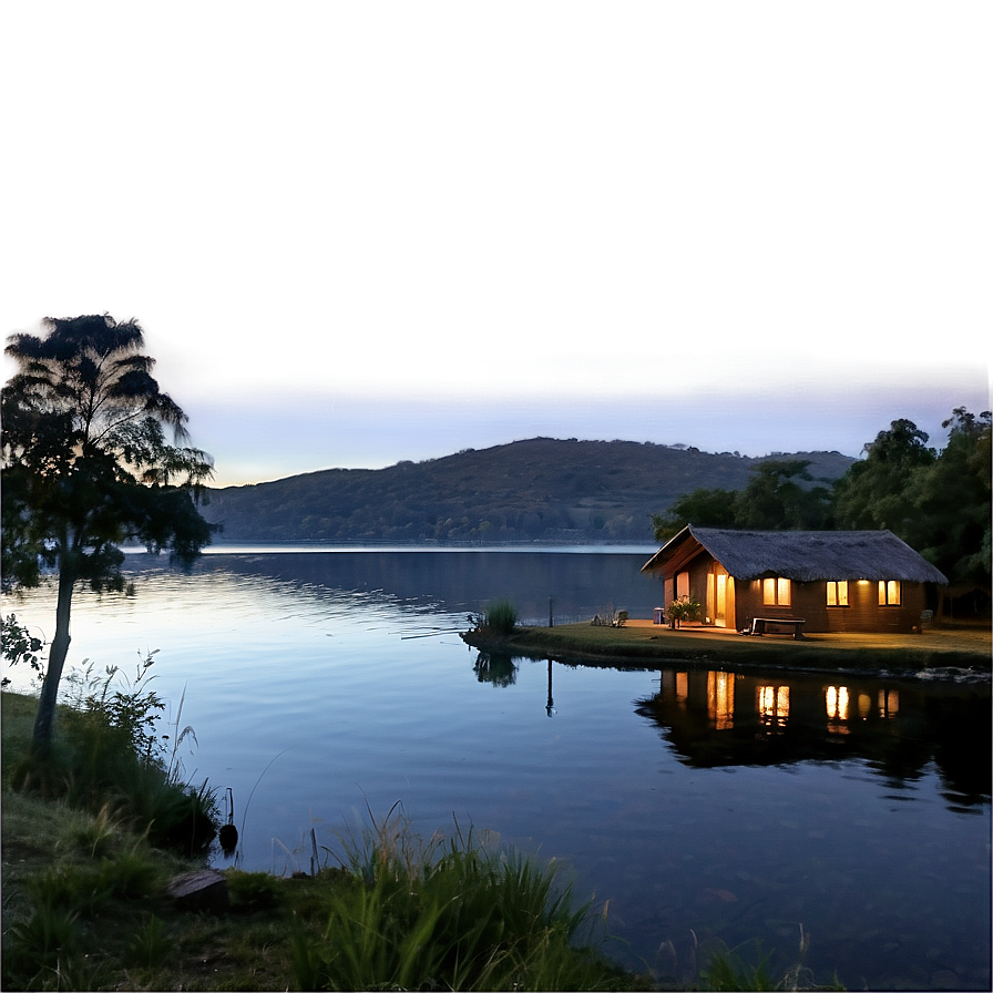 Cottage By The Lake At Dawn Png Thp56