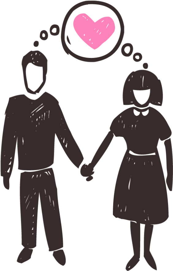 Couple Holding Handswith Love Thought Bubble