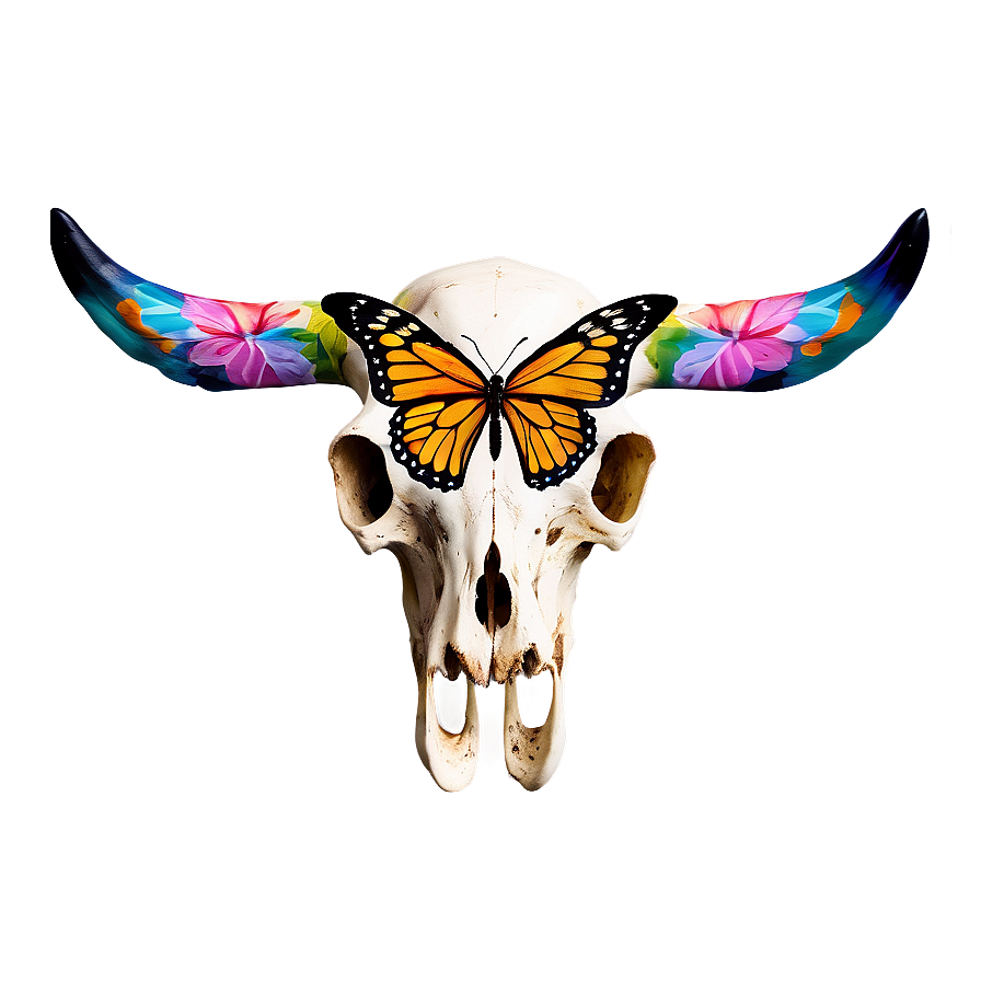 Cow Skull With Butterflies Png Uqu