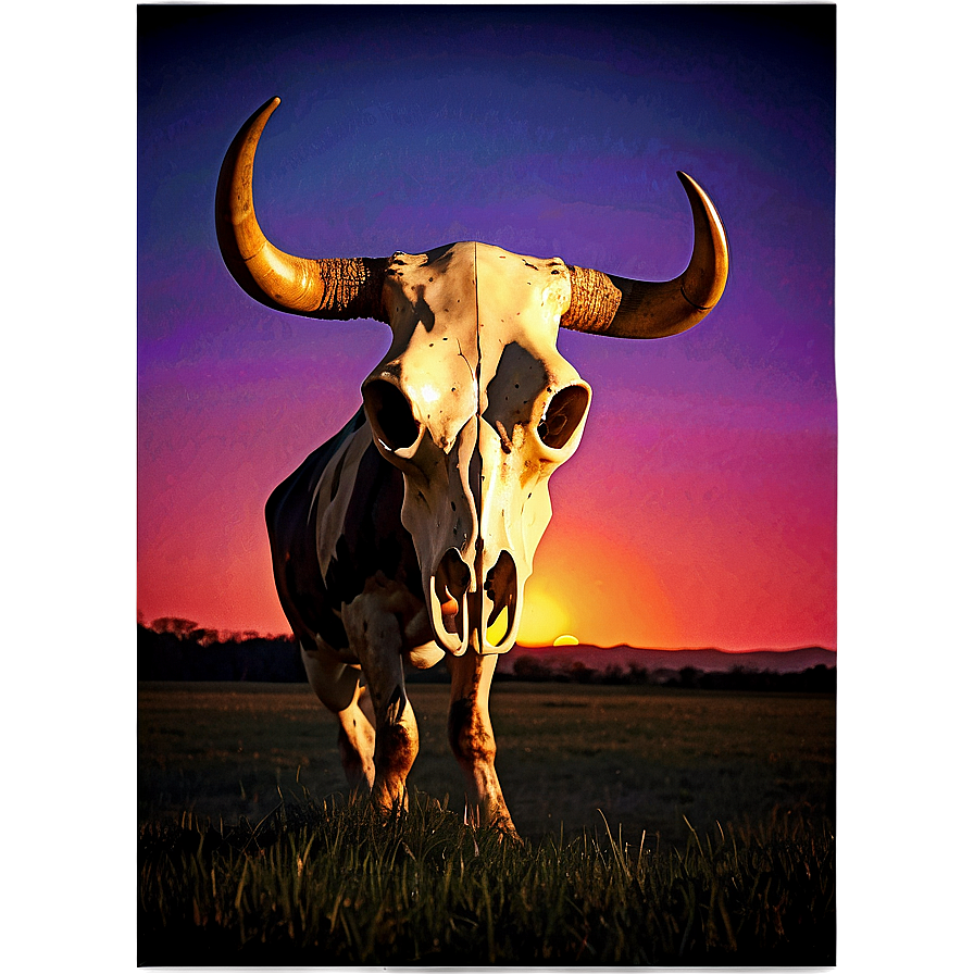 Cow Skull With Sunset Motif Png Tav