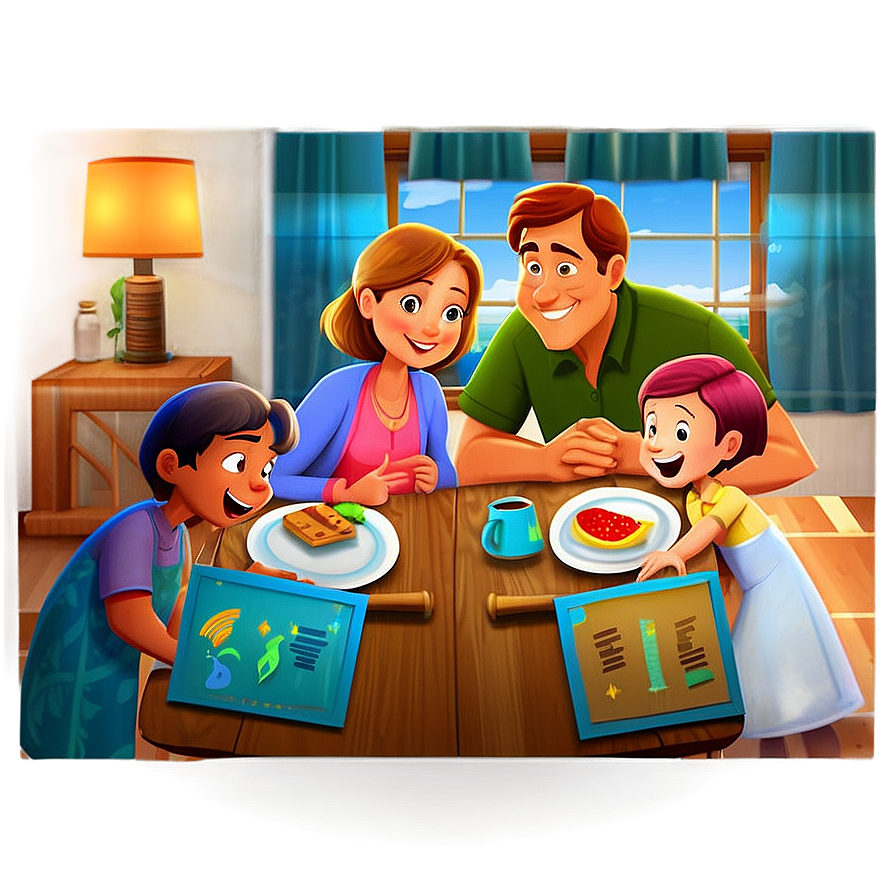 Cozy Family Evening Cartoon Png Nqg76