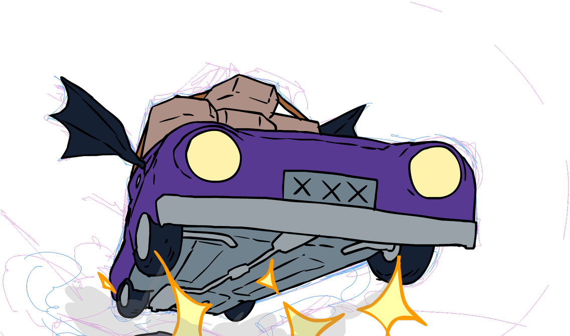 Crashed Purple Car Cartoon Illustration