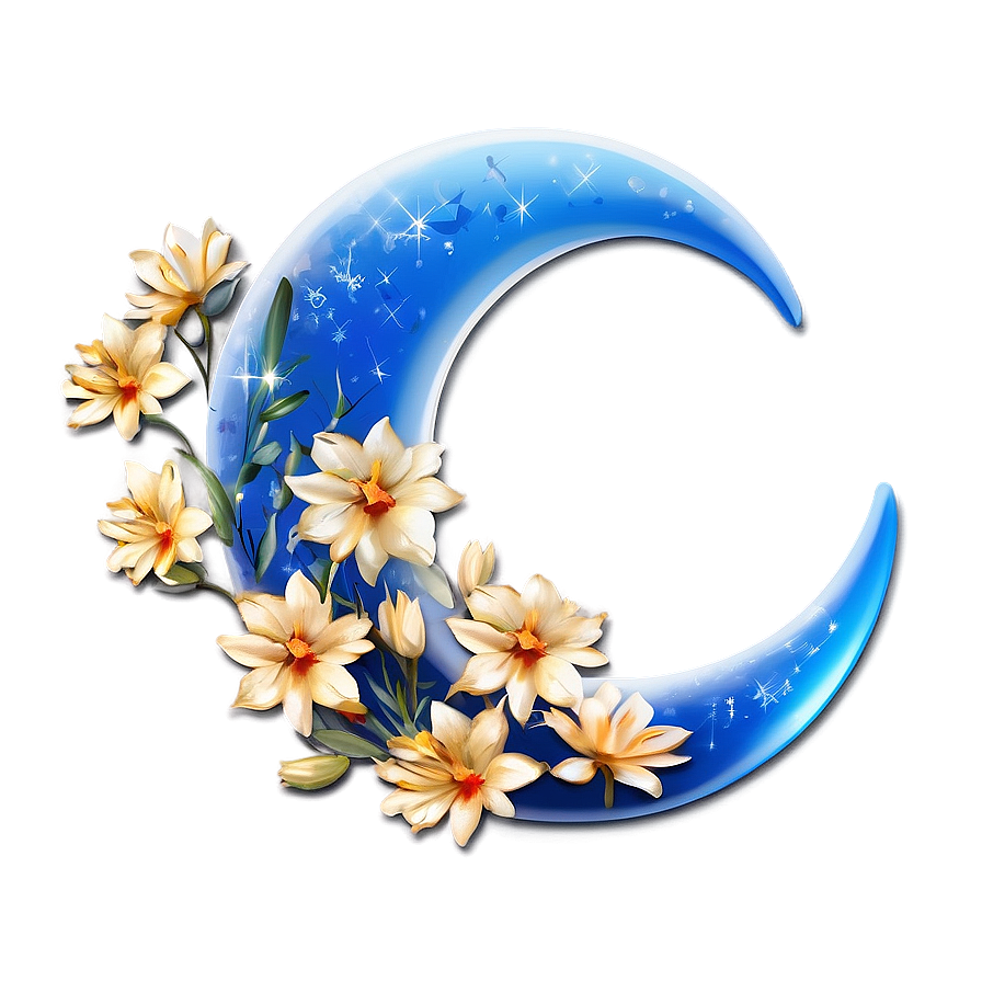 Crescent Moon With Flowers Png Gmj