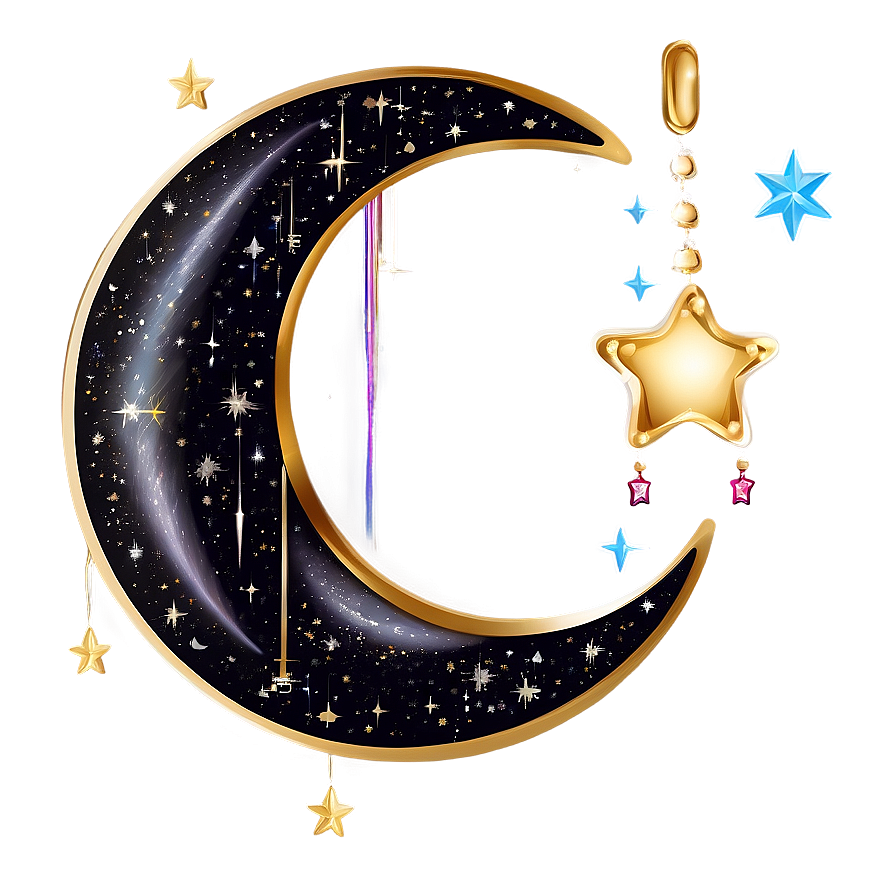 Crescent Moon With Hanging Stars Png 21