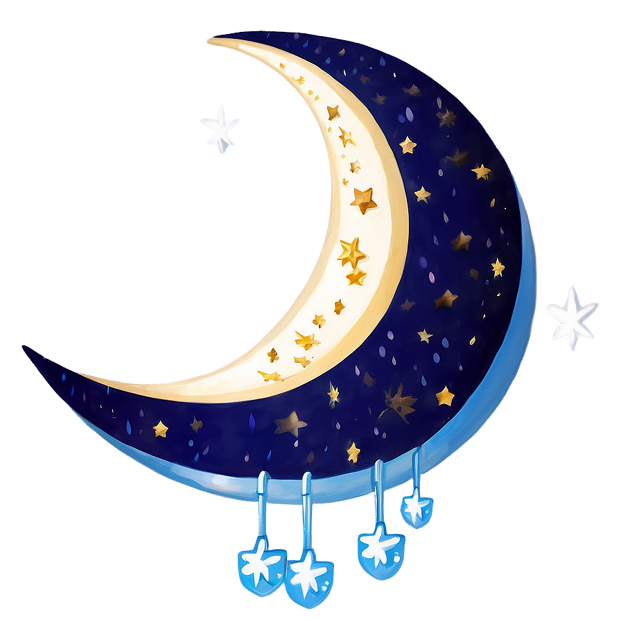 Crescent Moon With Hanging Stars Png 87