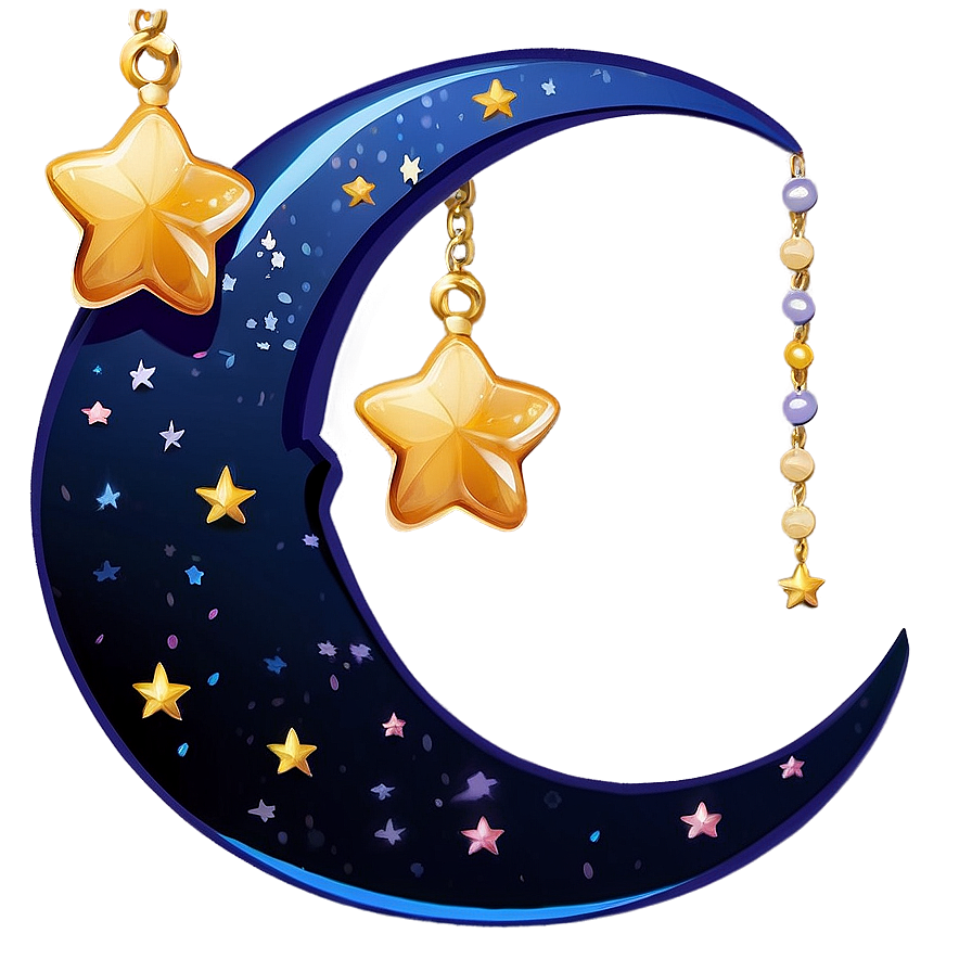 Crescent Moon With Hanging Stars Png Osa73