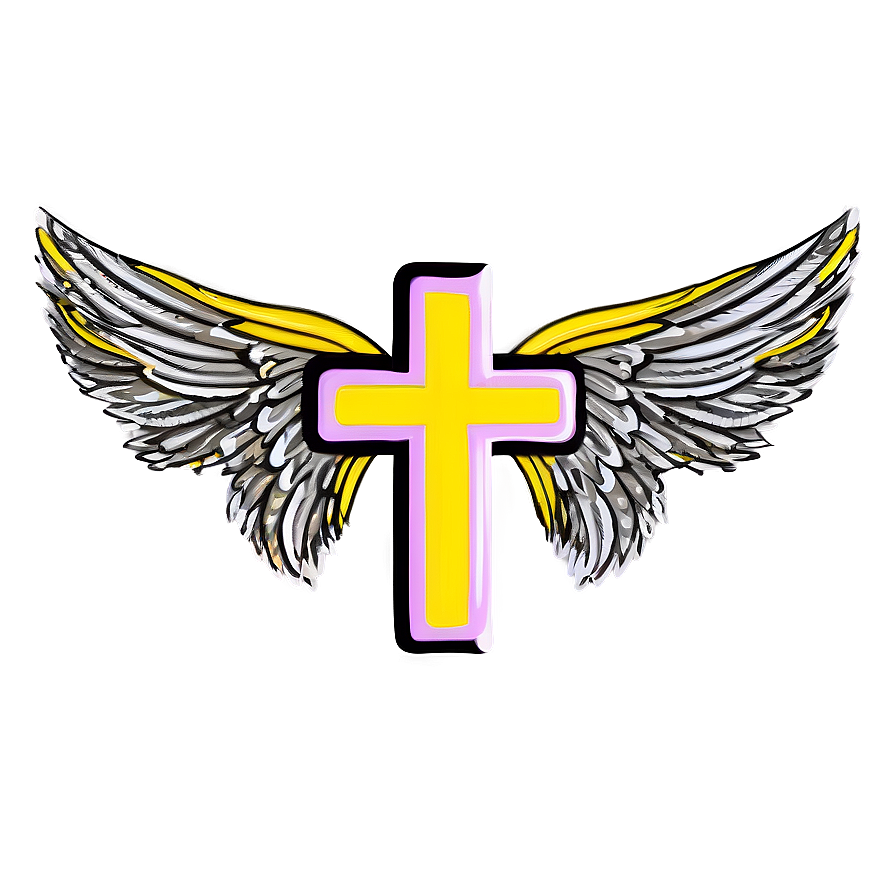 Cross Outline With Wings Png Oox91