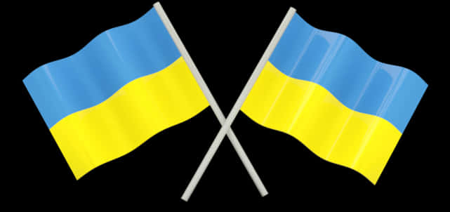 Crossed Ukraine Flags Black Background