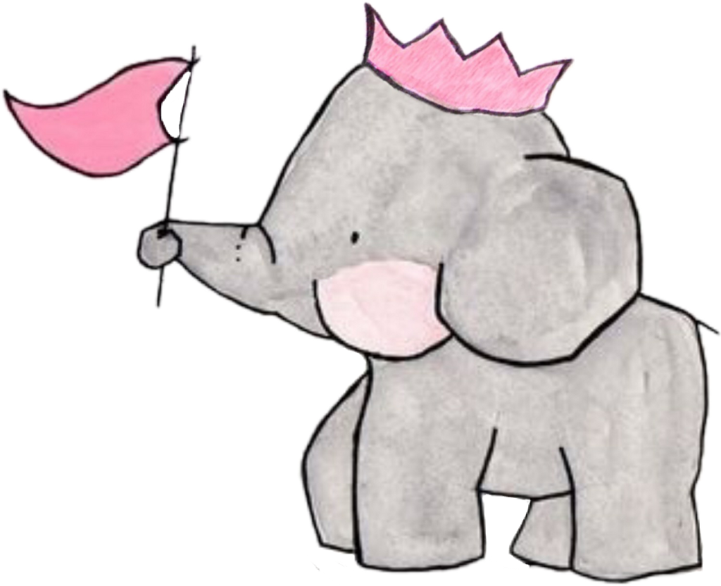 Crowned Elephant Cartoon Holding Flag