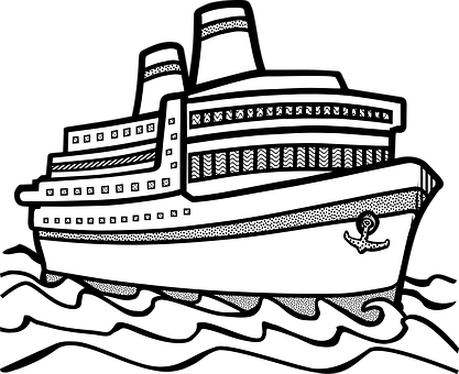 Cruise Ship Illustration Blackand White