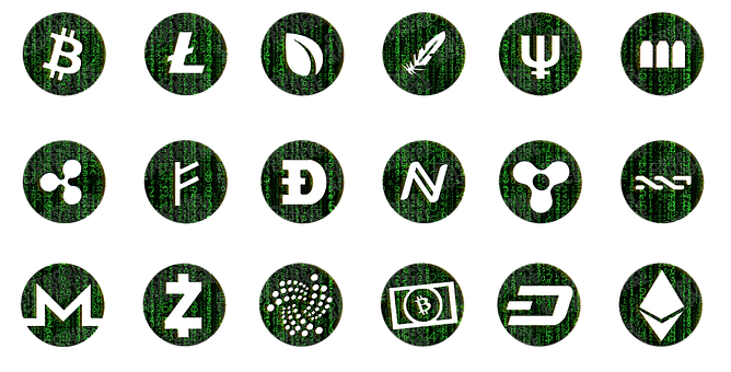 Cryptocurrency Icons Matrix Background