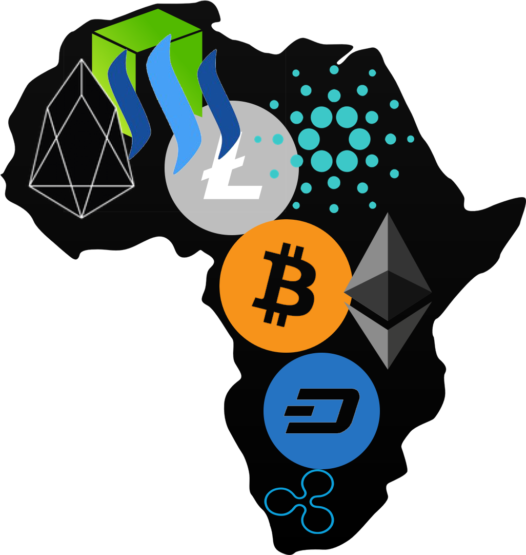 Cryptocurrency Symbols Over Africa Map