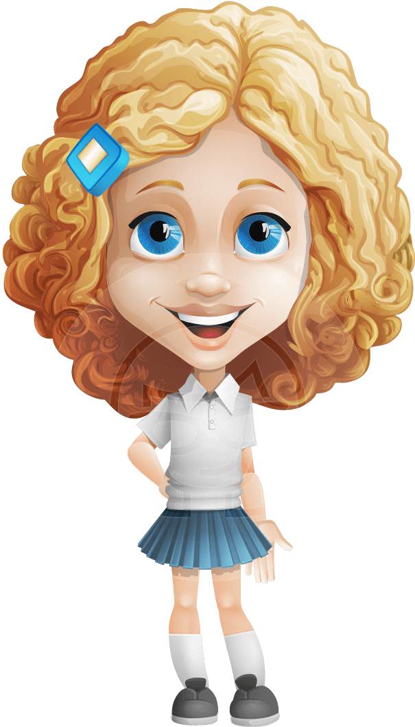 Curly Haired Cartoon Girl Smiling.png