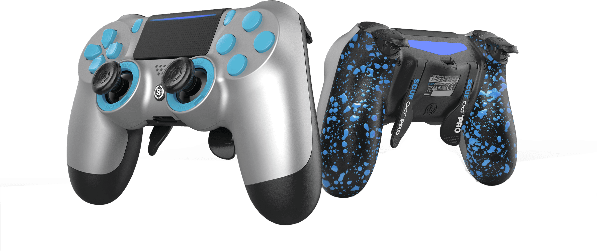 Custom Dual Shock4 Controllers Silver Blue Splatter