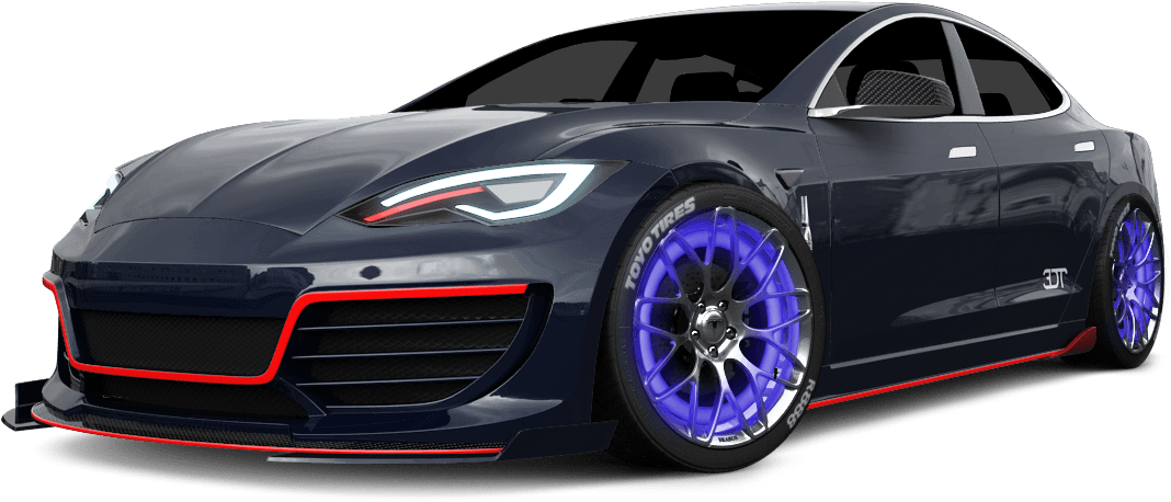 Customized Black Sports Carwith Blue Wheels