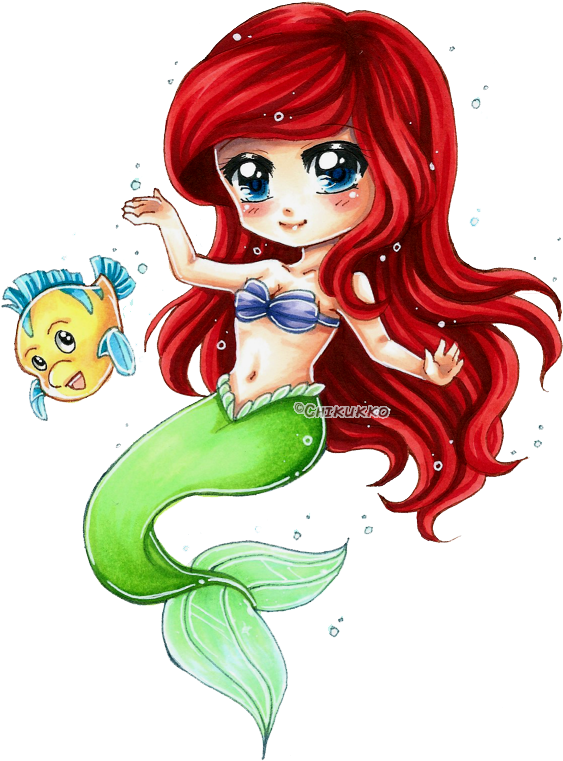 Cute Animated Mermaidand Fish Friend