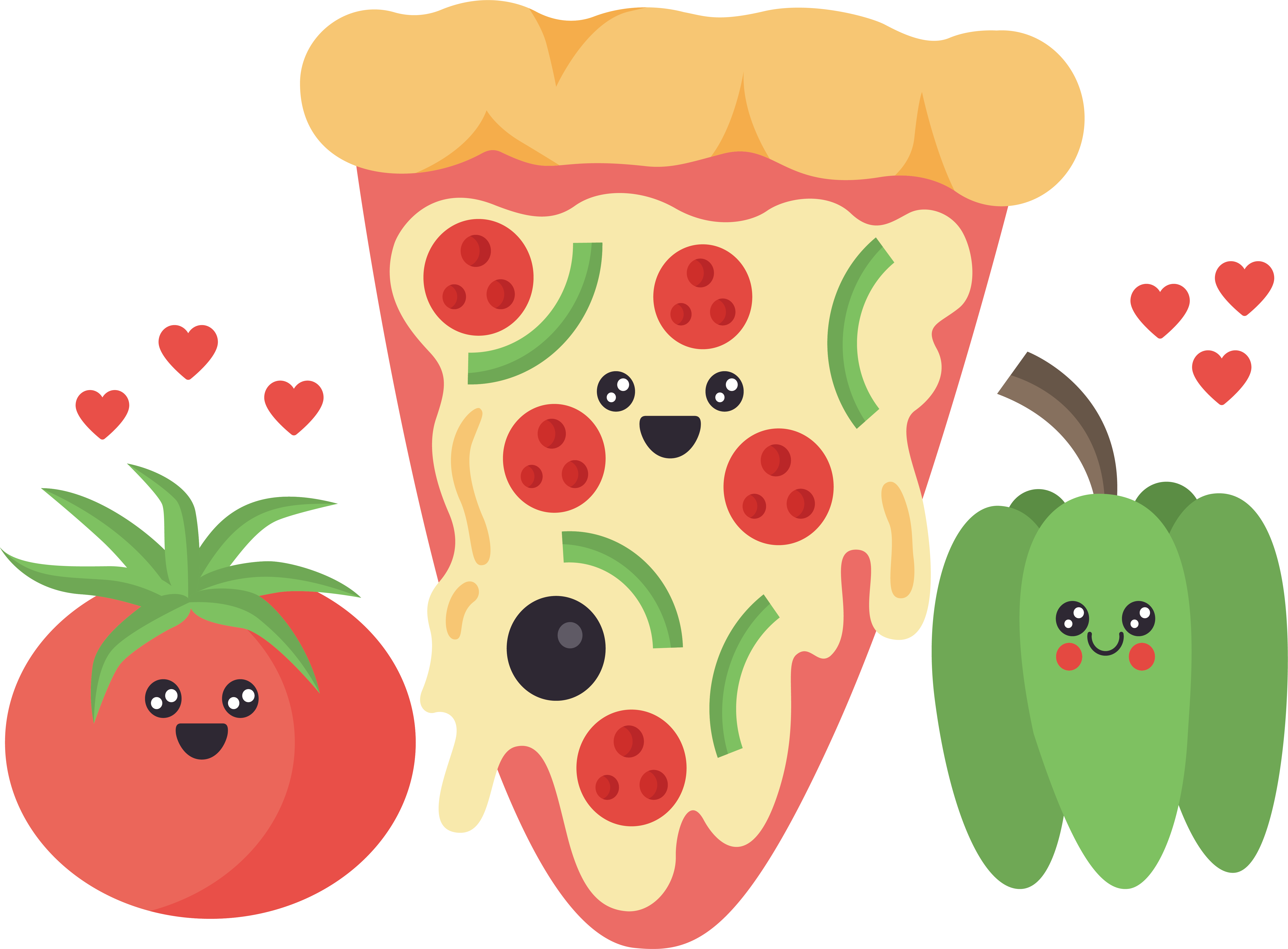 Cute_ Animated_ Pizza_and_ Vegetables_ Clipart