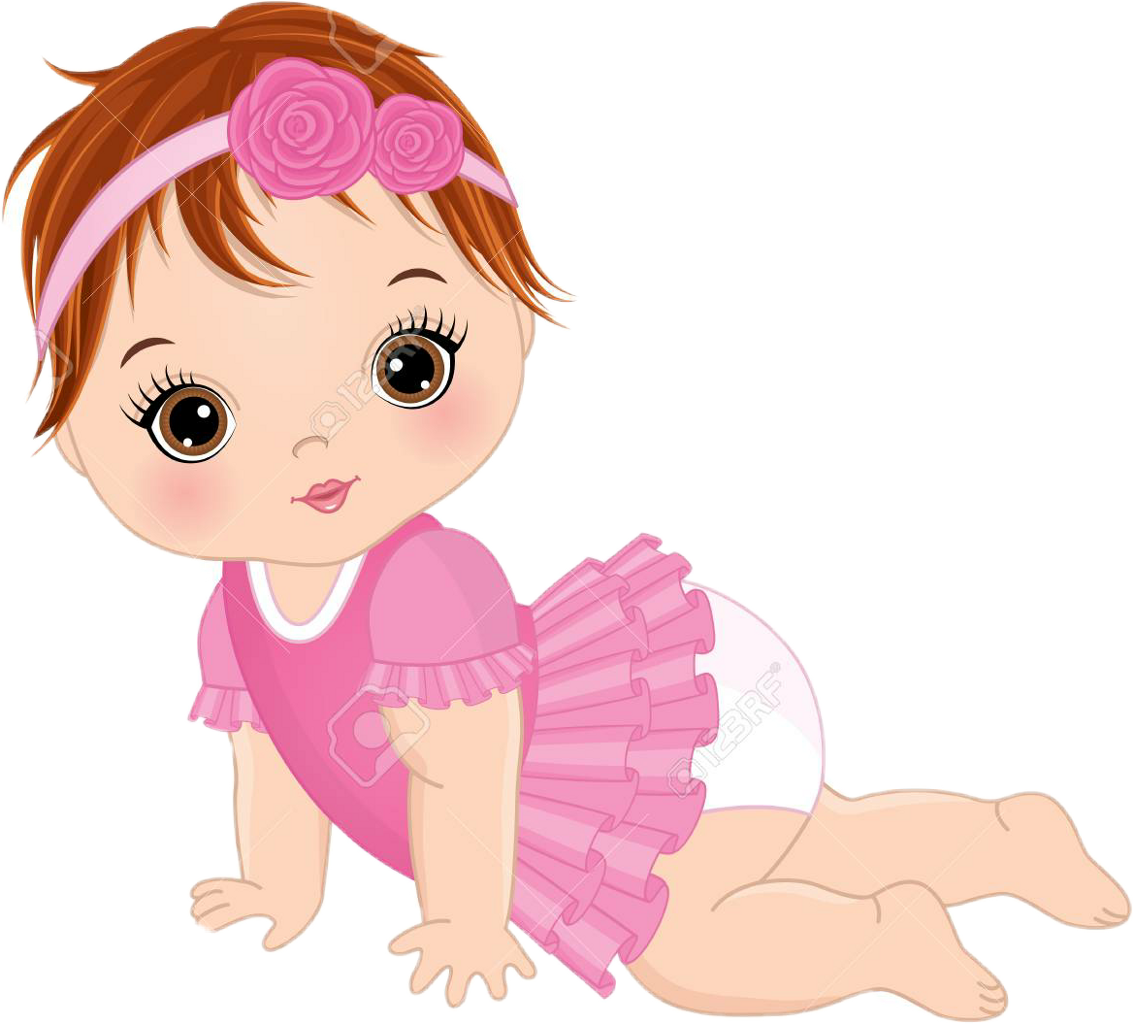 Cute Cartoon Baby Girlin Pink Dress