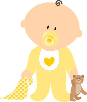 Cute Cartoon Baby With Pacifierand Teddy Bear