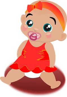 Cute Cartoon Babyin Red Dress