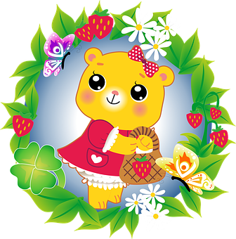 Cute Cartoon Bearin Garden