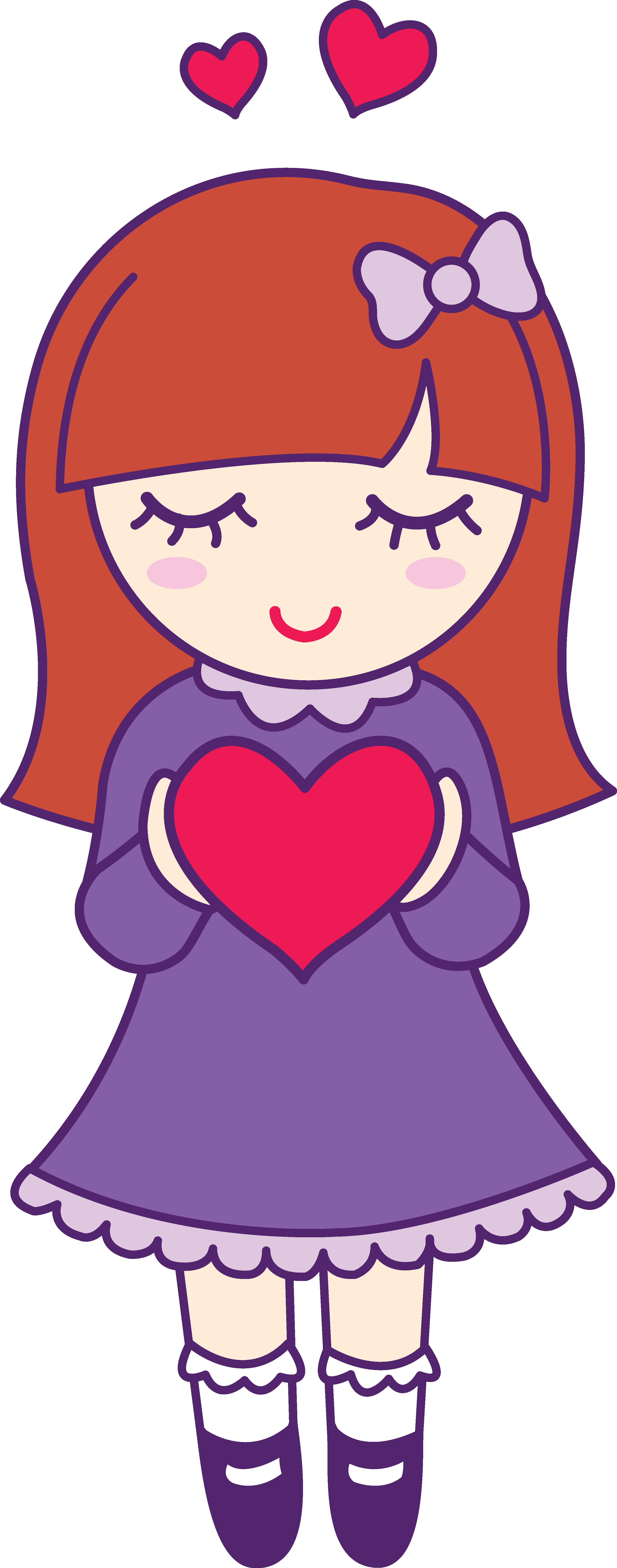 Cute Cartoon Girl Holding Heart