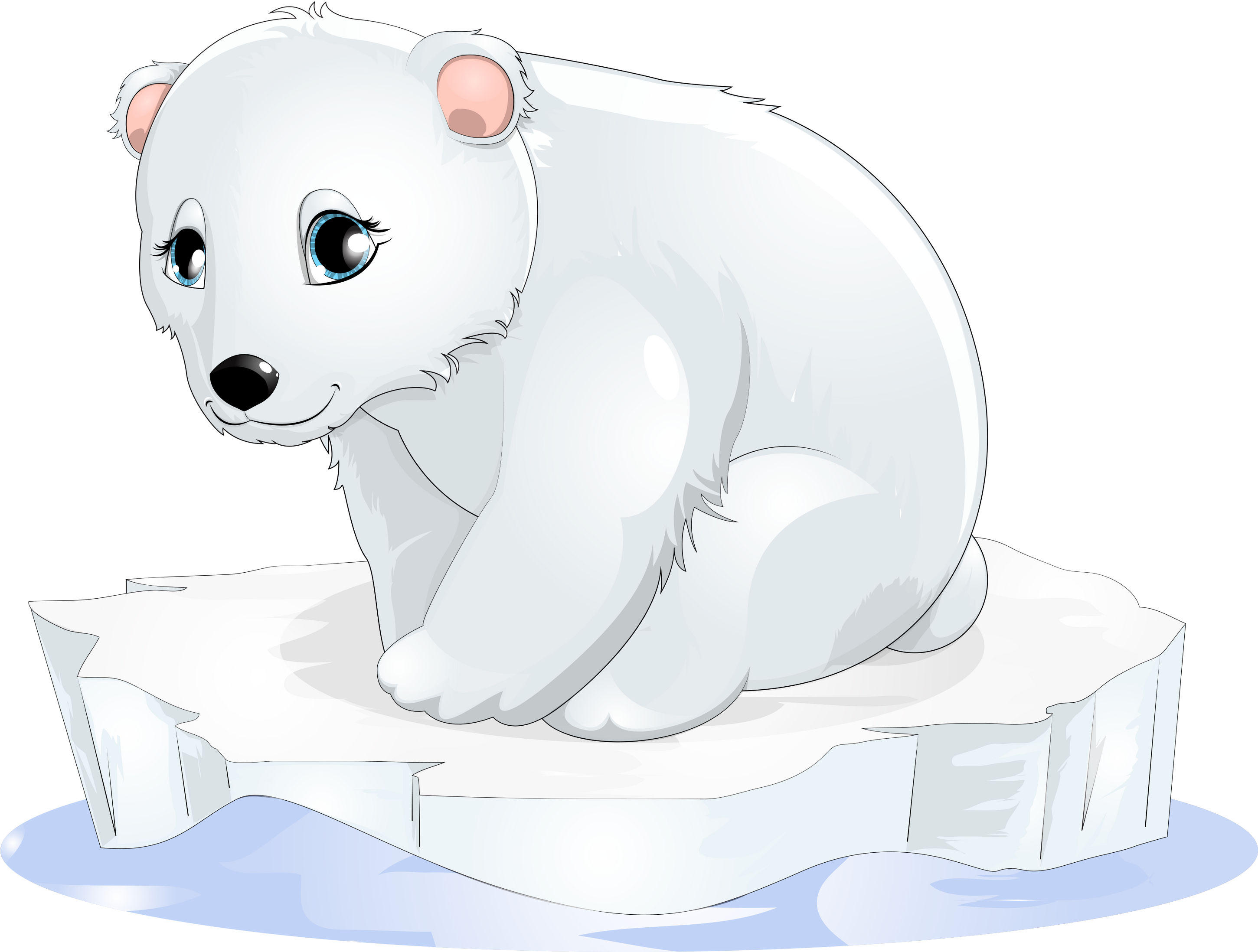 Cute Cartoon Polar Bearon Ice