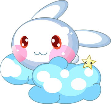 Cute Cartoon Rabbiton Clouds