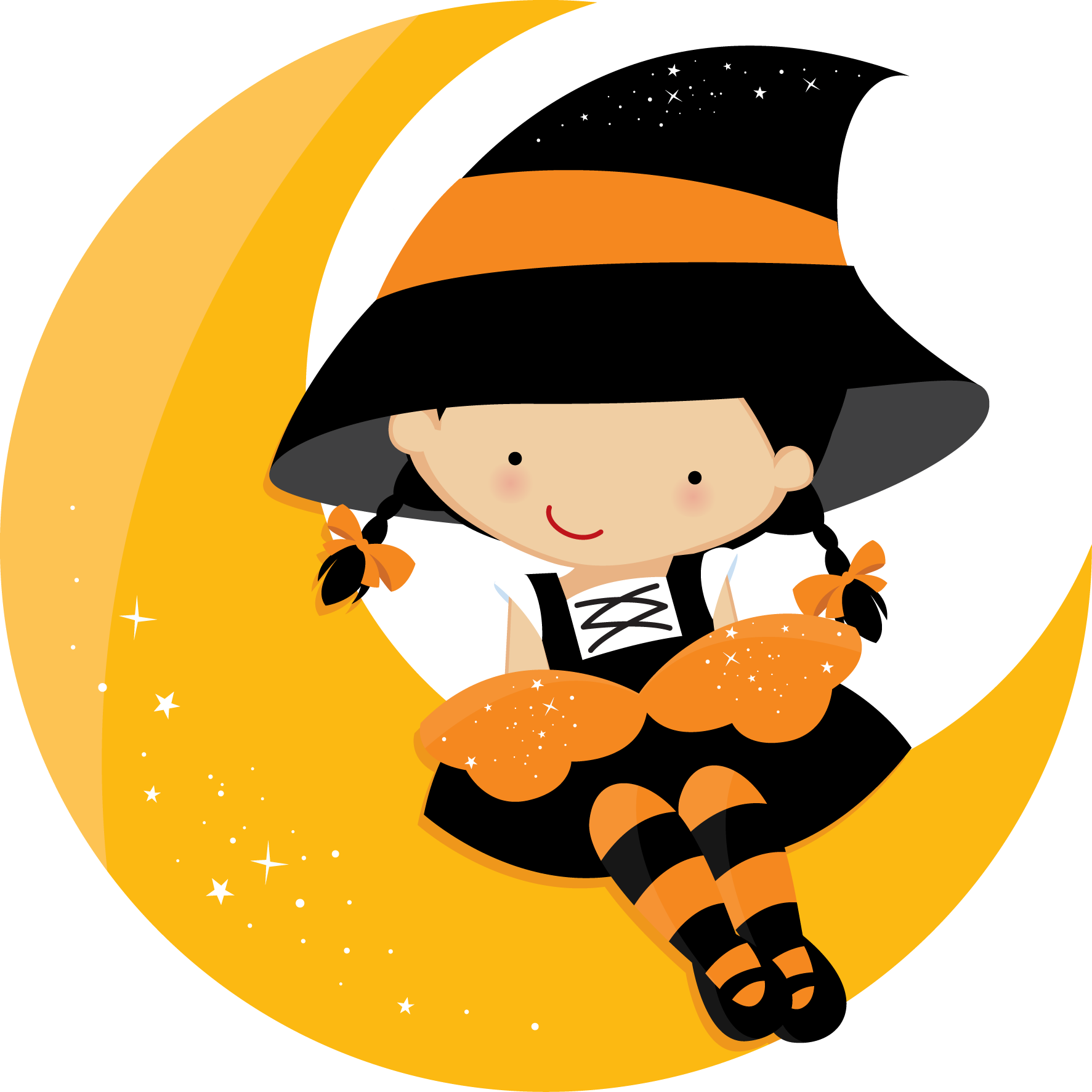 Cute Cartoon Witch Sittingon Moon