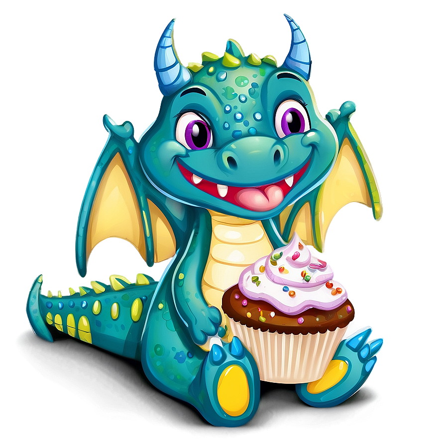 Cute Dragon With Cupcake Png Tjg