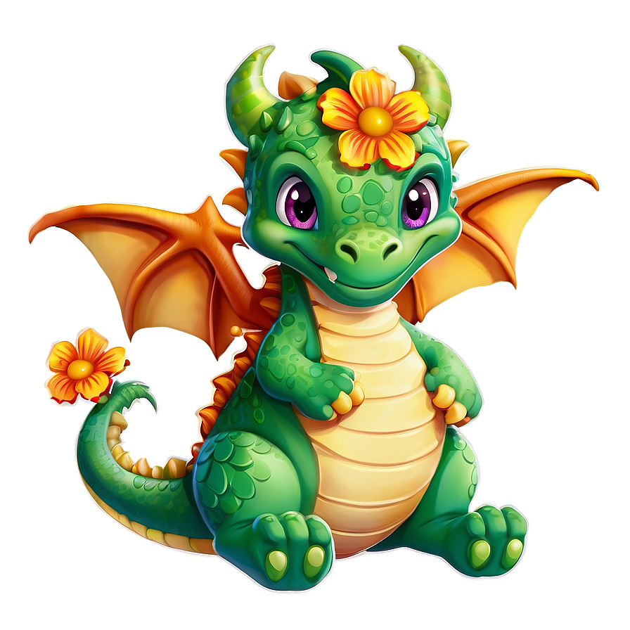 Cute Dragon With Flowers Png Iss